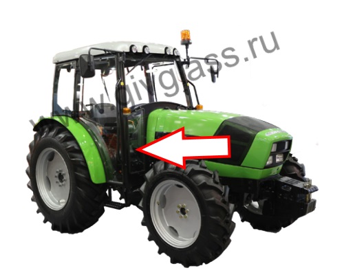 Трактор Deutz-Fahr Agrolux 4.80 - Стекло лобовое нижнее правое (закаленное), размер 730 мм * 293 мм, № 24SMTN-5
​